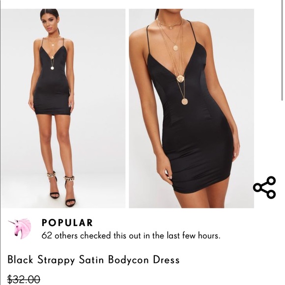 Black Satin strappy cross back dress - Picture 3 of 3